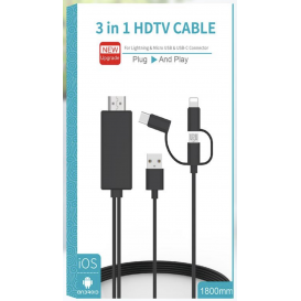 Câble HDMI 3 en 1 [Lightning + Micro USB + USB-C] 1m80